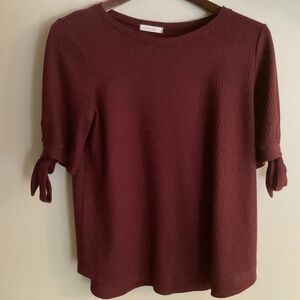 Ladies reborn J Tunic Waffle Textured Burgundy Blouse 3/4 Sleeves Size Large